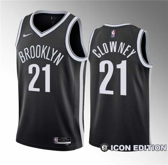 Mens Brooklyn Nets #21 Noah Clowney Black 2023 Draft Icon Edition Stitched Basketball Jersey->brooklyn nets->NBA Jersey